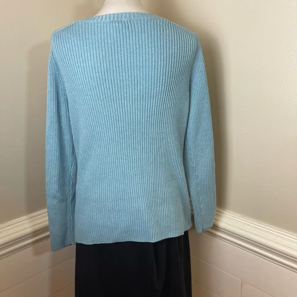 Coldwater Creek Light Blue Diagonally Ribbed Sweater L (14) FREE SHIP - Picture 3 of 5